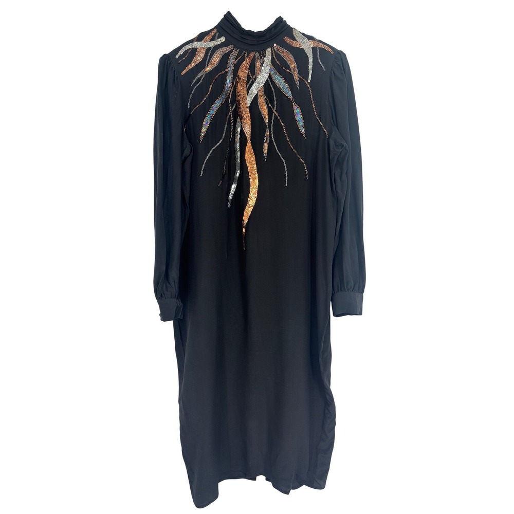 Vintage Argenti Dress‎ Women 12 Black Statement Sequin Midi Party Elegant